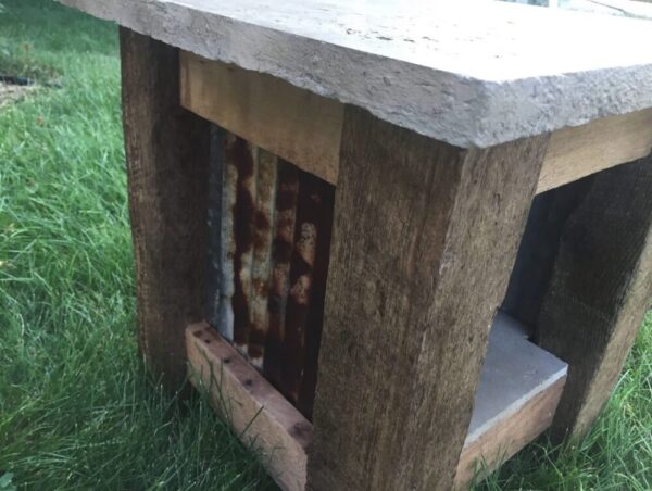 Rustic End Table Furniture with Reclaimed Wood, Metal, and Concrete